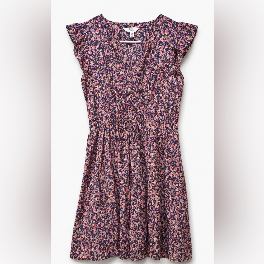 Time and Tru Navy Floral A-Line Dress with Pink and Peach Flowers